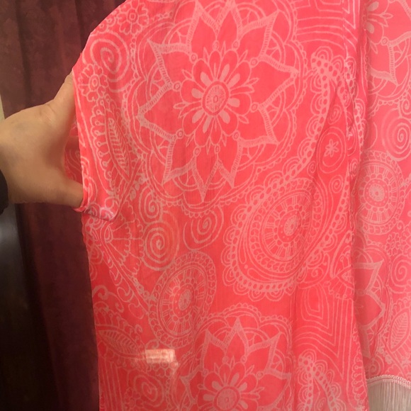 Bright pink sheer kimono or cover up - Picture 3 of 7
